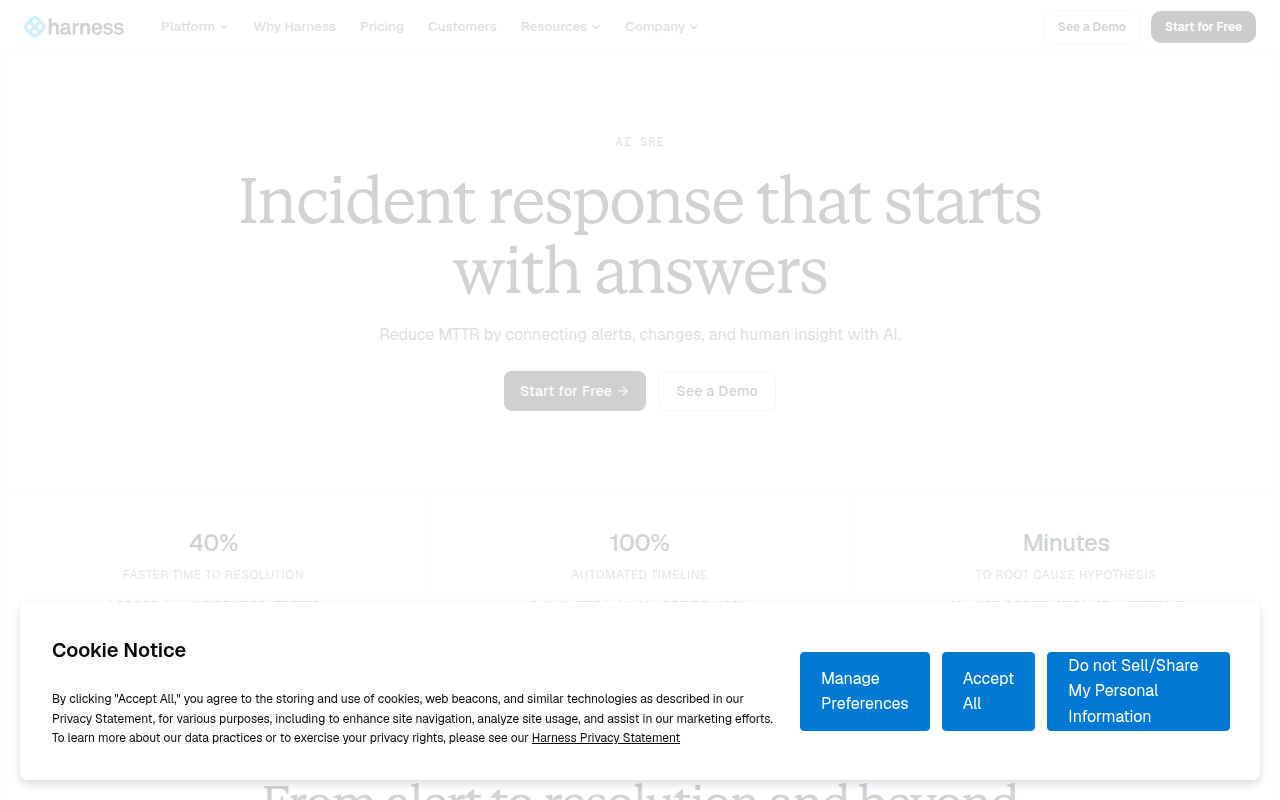 Harness AI-SRE product interface