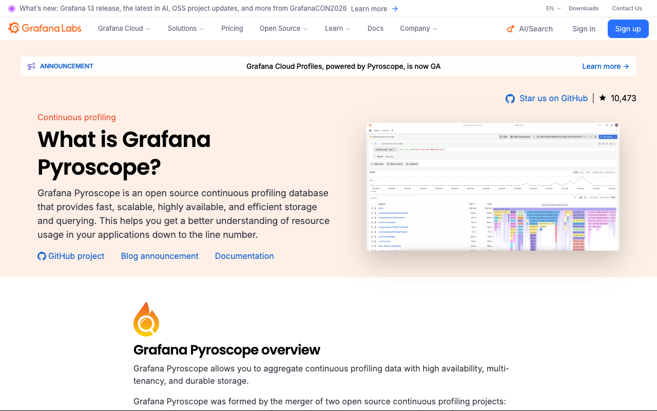 Grafana Pyroscope observability interface