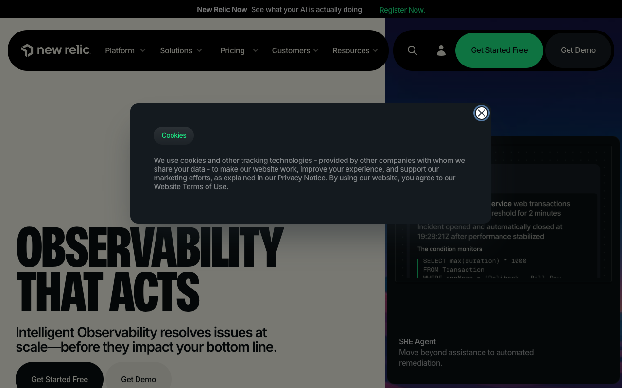 New Relic observability interface