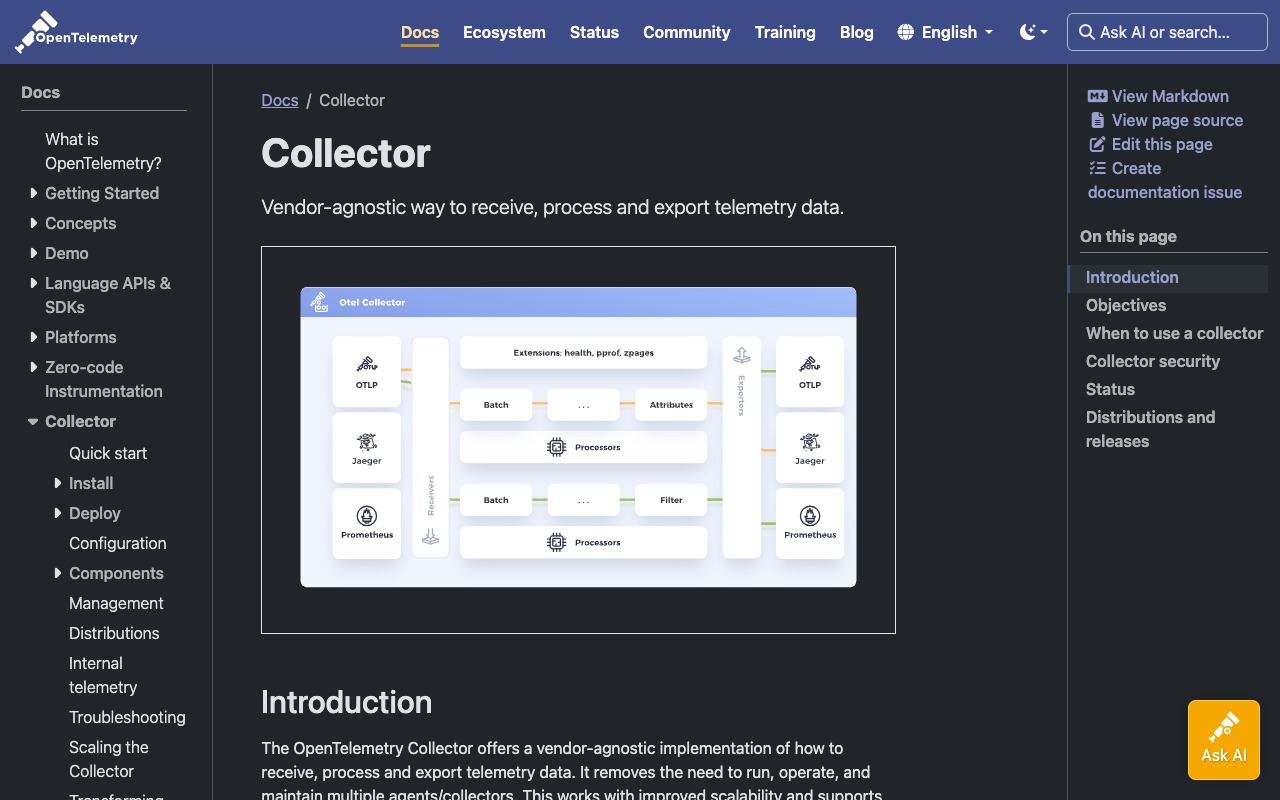 OpenTelemetry Collector observability interface