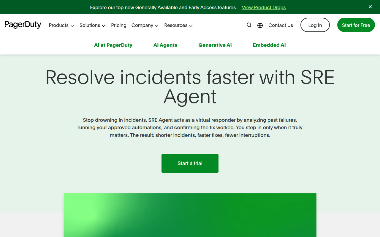 PagerDuty SRE Agent product interface
